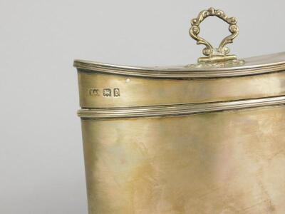 A Victorian navette shaped oval silver tea caddy - 2