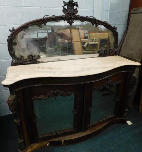 A Victorian rosewood and marble top mirror back sideboard