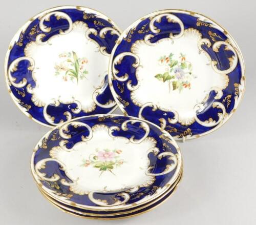 Five simlar 19thC Coalport dessert plates