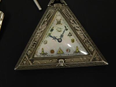 An early 20thC Continental silver Masonic crown wind triangular pocket watch - 2