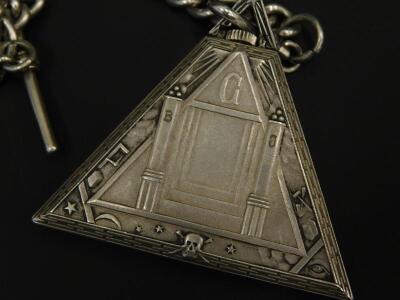 An early 20thC Continental silver Masonic crown wind triangular pocket watch - 3