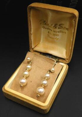 A pair of 9ct gold cultured pearl drop earrings