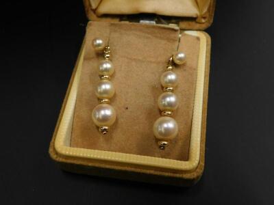 A pair of 9ct gold cultured pearl drop earrings - 2