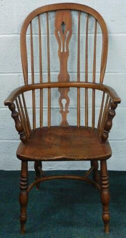 A mid-19thC ash and elm high back Windsor chair