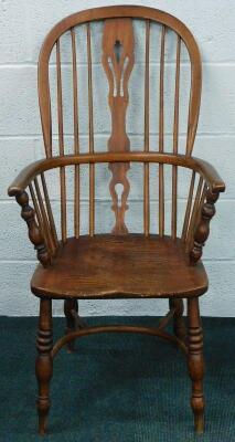 A mid-19thC ash and elm high back Windsor chair