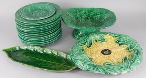 A collection of Wedgwood and other green leaf moulded dessert plates