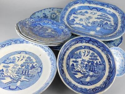 Various 19thC blue and white printed items