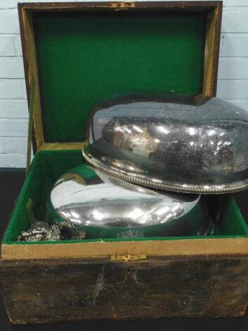 A late 19thC cased trio of silver plated meat covers