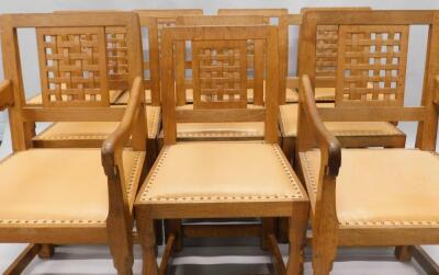 A set of ten Robert Thompson of Kilburn 'Mouseman' oak dining chairs - 3