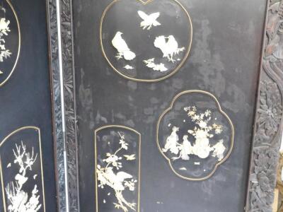 A late 19thC Japanese Shibayama inlaid two fold screen - 4