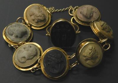 A 19thC Grand Tour lava cameo set bracelet