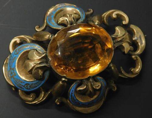 A Victorian enamel and citrine brooch