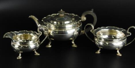 A George V silver three piece tea set