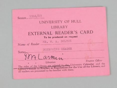 A University of Hull external reader's card