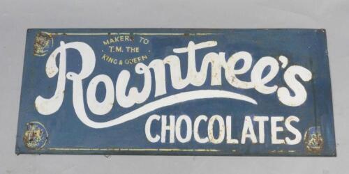 A Rowntree's Chocolates blue and white rectangular enamel advertising sign