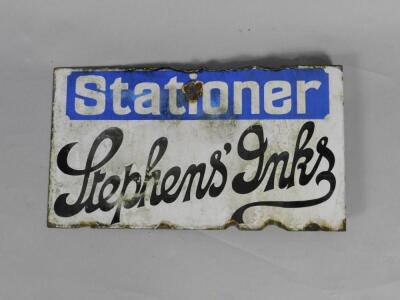 A Stationer Stephen's Inks blue and white enamel advertising sign