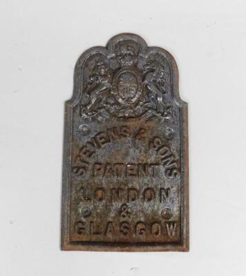 A Stevens & Sons Patent cast iron wall plaque