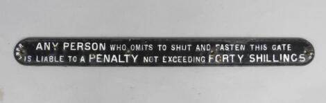 A LNER Penalty oblong black and white cast iron sign