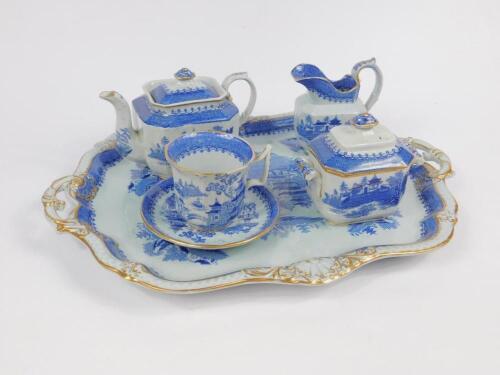 A Minton mid 19thC blue and white solitaire set