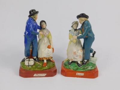 A pair of early 19thC Staffordshire pearl ware marine figures