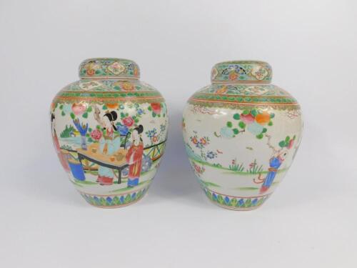 A pair of Chinese Republic porcelain famille rose porcelain ginger jars