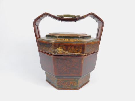 A Chinese early 20thC octagonal lacquered tiffin box