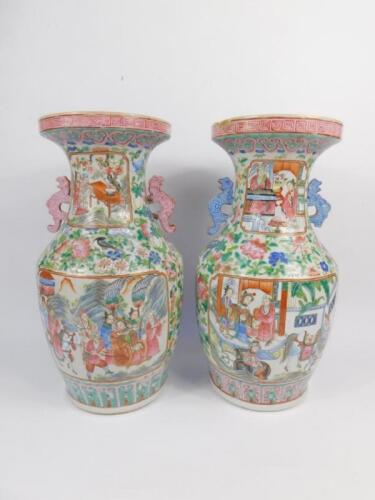 A pair of 19thC Cantonese famille rose porcelain vases