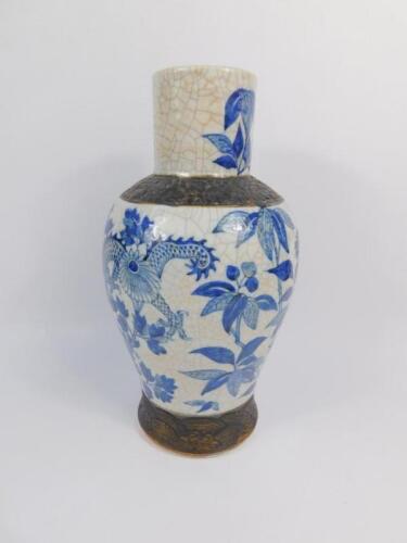 A late 19thC Chinese blue and white crackle glaze porcelain vase