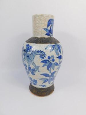 A late 19thC Chinese blue and white crackle glaze porcelain vase