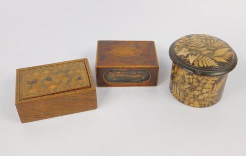 A Victorian parquetry lidded wooden box