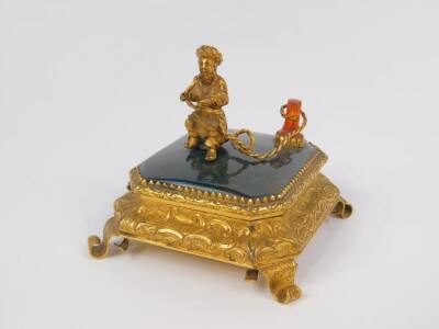 A Victorian late 19thC gilt brass and agate set casket