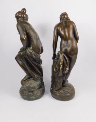 A pair of late 19thC bronzed plaster figures modelled on Venus bathing - 2