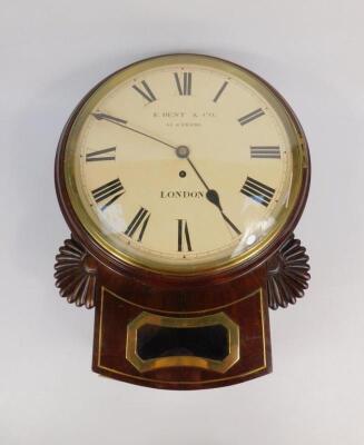 A Regency mahogany and brass inlaid wall clock