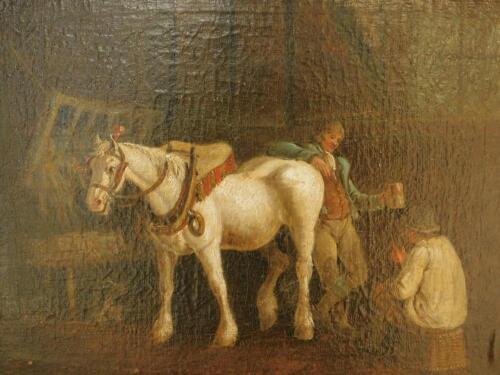 After George Morland (1763-1804). Figures in a stable