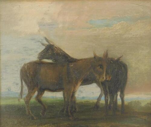 English School (19thC). Three donkeys