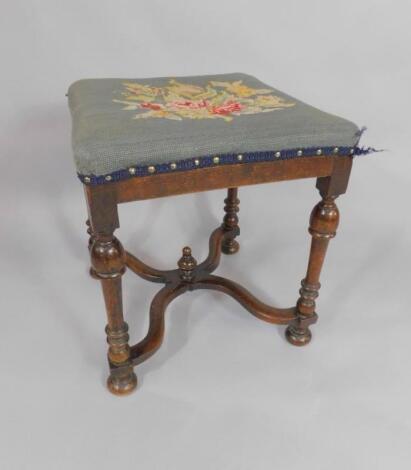 A 19thC William & Mary style oak stool