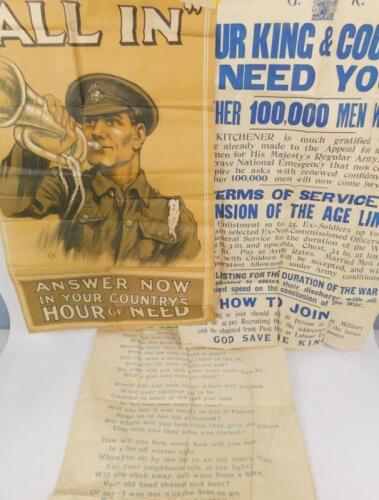 Three WWI recruiting posters; Your King & Country Need You - Another 100