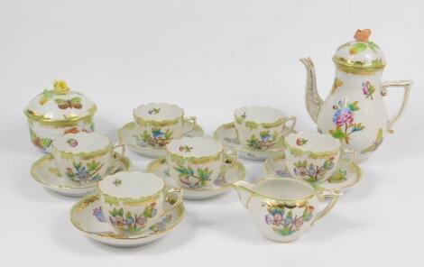 A Herend porcelain part coffee service decorated in the Queen Victoria pattern