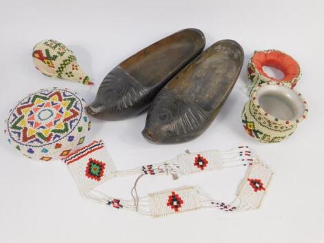 A Native American Indian bead work cuff and a gourd