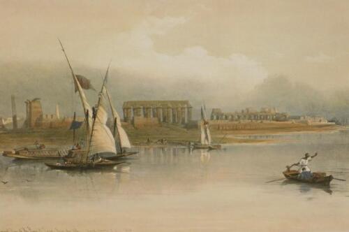 After David Roberts. General view of the ruins of Luxor from the Nile