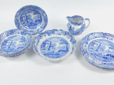 A group of Spode blue and white pottery transfer decorated in the Italian pattern