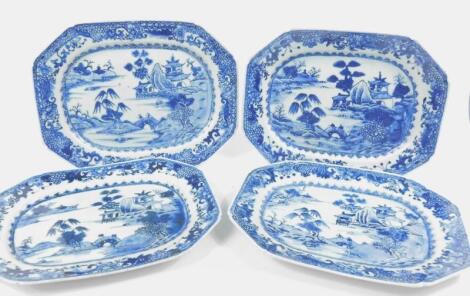 A near matching set of four Chinese blue and white export meat plates