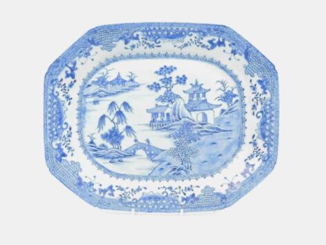 An 18thC Chinese blue and white export meat plate