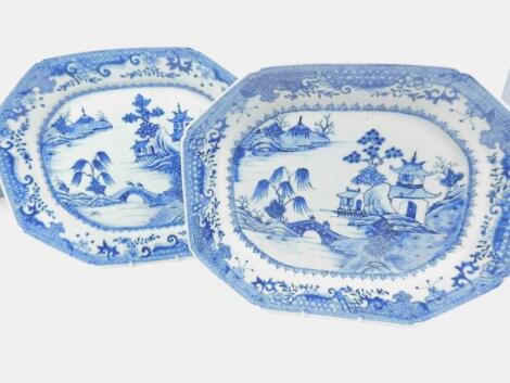 A pair of 18thC Chinese blue and white export meat plates