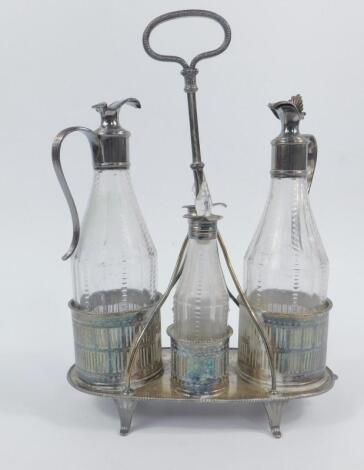 A 19thC silver plated and glass cruet stand