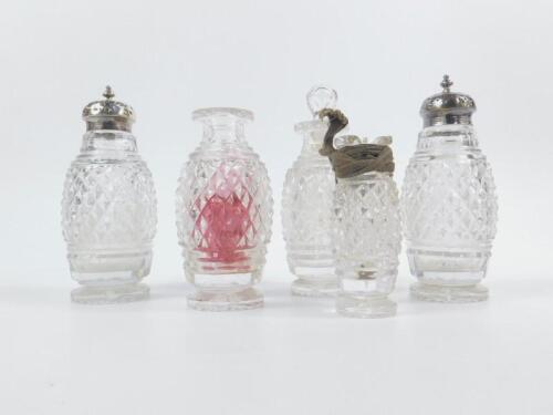 Five George III cut glass cruet bottle