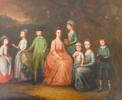 18thC English School. Family portrait group of Hewley and Mary Baines