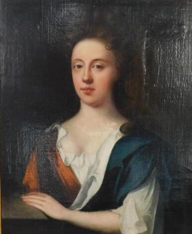 Early 18thC English School. Half length portrait of Sarah Woolryche