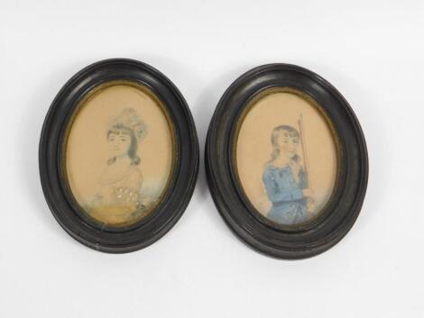 A pair of small 18thC portraits