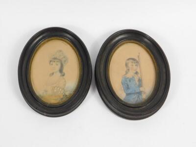 A pair of small 18thC portraits